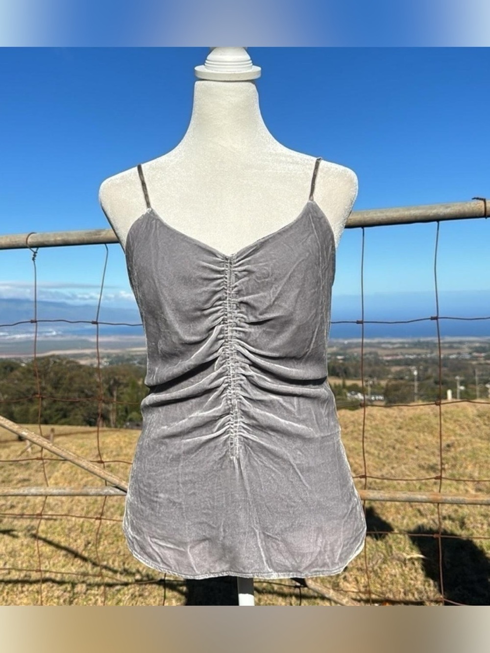 LE SUPERBE Gray Rushed Crushed velvet cami
